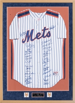 1986 New York Mets World Series Champion Team Signed Jersey with 34 Signatures in Framed Display (PSA/DNA)